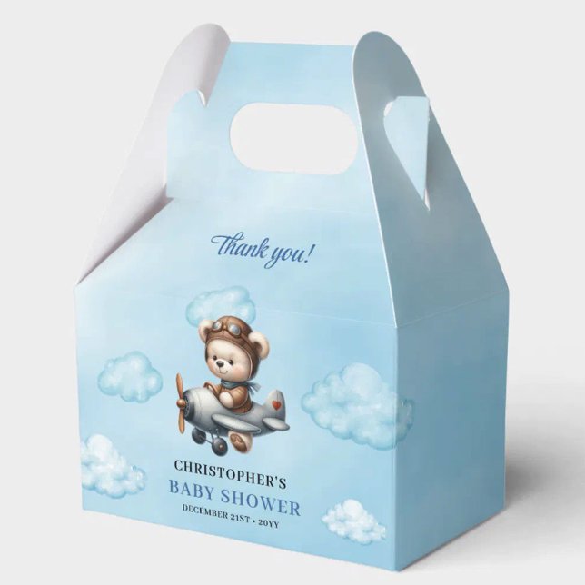 Caixinha De Lembrancinhas Unique Teddy Bear Aviator Blue Brown Boy Shower  (Unique Teddy Bear Aviator Blue Brown Boy Shower Favor Box

)