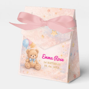 Caixinha De Lembrancinhas Ursinho de Aguarela Rosa Menina 1º Aniversário