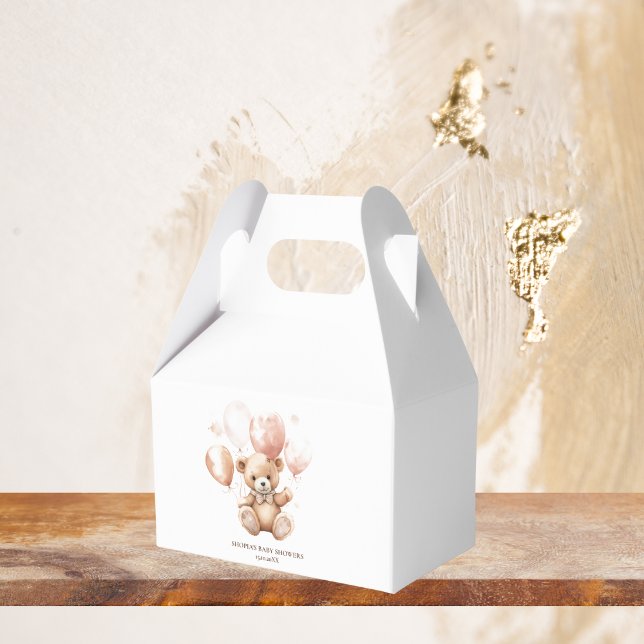 Caixinha De Lembrancinhas Urso Bonito Com Balões | Bebê rosa (Criador carregado)