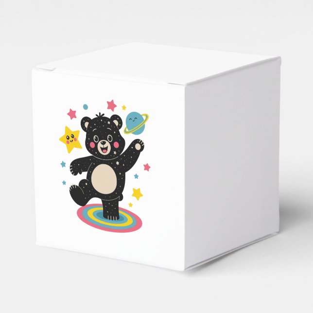 Caixinha De Lembrancinhas Urso Cósmico com Estrelas e Planetas - Espaço Cóni (Frente)