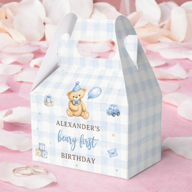 Caixinha De Lembrancinhas Urso de 1º Aniversário Beary Balão Azul (Casamento)