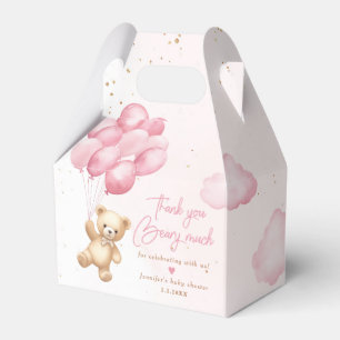 Caixinha De Lembrancinhas Urso de peluche rosa com obrigado de balões que vo