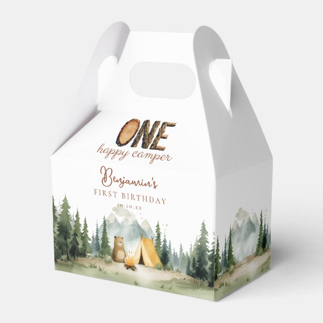 Caixinha De Lembrancinhas Urso de pelúcia Feliz Aventureiro 1º Aniversário (Frente)