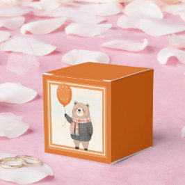 Caixinha De Lembrancinhas Urso de Suéter de Xadrez cinza com alça de Xadrez 