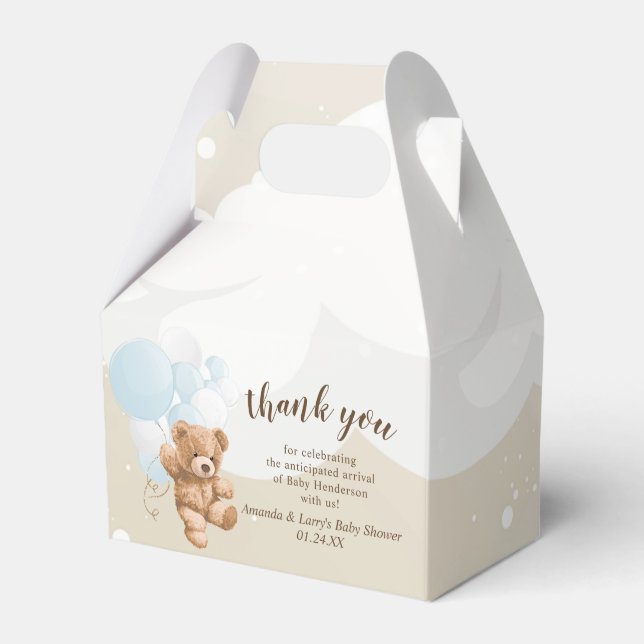 Caixinha De Lembrancinhas Urso de Teddy Azul Dusty com Balões (Frente)