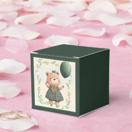 Caixinha De Lembrancinhas Urso de Vestido Verde da Xadrez com Arco de Cabelo