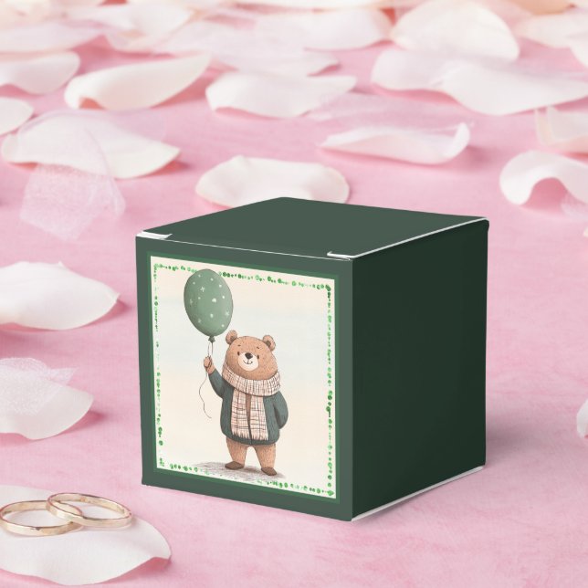 Caixinha De Lembrancinhas Urso Sueco Verde com Xadrez de Queda (Casamento)