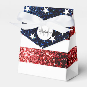 Caixinha De Lembrancinhas USA flag red e blue sparkles gliters Monograma