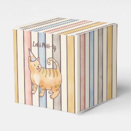 Caixinha De Lembrancinhas Vamos Purr-ty Gato, Listras Rosa, Amarelo e Azul 