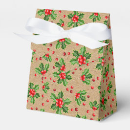 Caixinha De Lembrancinhas Verde de Natal Clássico Azevinho Frutas Vermelhas