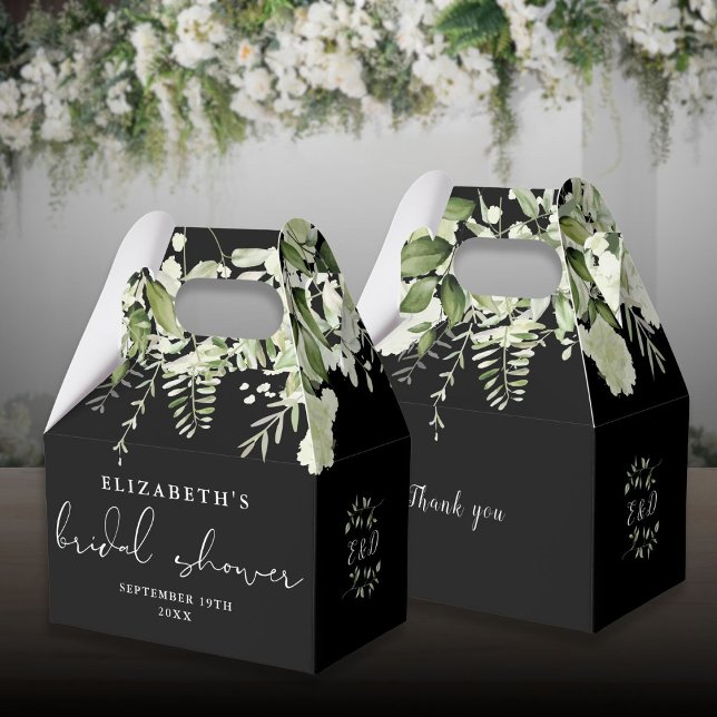 Caixinha De Lembrancinhas Verde Floral Chá de panela Preto E Branco (Floral Greenery Black And White Bridal Shower Favor Boxes)