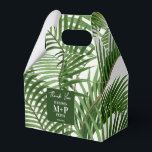 Caixinha De Lembrancinhas Verde Tropical Aquarela Palmeira Monograma<br><div class="desc">Uma bela pintura de aquarela vintage de galhos de palmeiras. Um design rústico e abstrato perfeito, ideal para qualquer estilo ou ocasião de decoração doméstica. Um design ideal para quem ama, verde, natureza, abstrato, arte aquática, designs temáticos da praia tropical, estilos rústicos e antigos. Personalize o monograma e faça dele...</div>