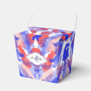 Caixinha De Lembrancinhas Vermelho, Branco e Azul Monograma Abstrato