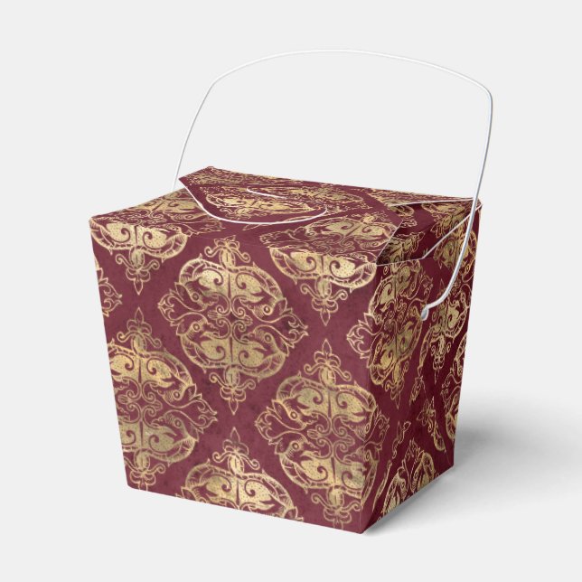 Caixinha De Lembrancinhas Vermelho e Dourado Damask Vintage (Frente)