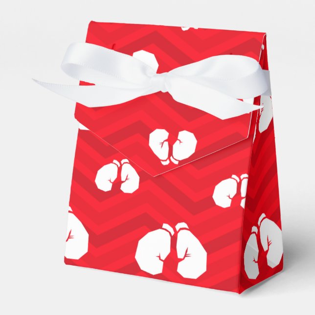 Caixinha De Lembrancinhas Vermelho Escarlate, Branco, Chevron, Boxer, Luvas  (Frente)