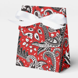 Caixinha De Lembrancinhas Vermelho Preto e Branco Floral Paisley Boêmio Boho