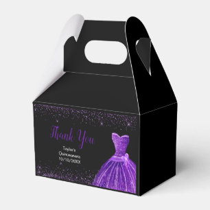 Caixinha De Lembrancinhas Vestido Roxo Escuro Falso Brilho Quinceanera