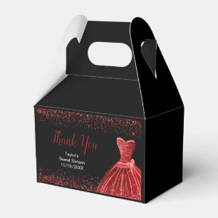 Caixinha De Lembrancinhas Vestido Vermelho Brilhante Faux Brilho Sweet 16 
