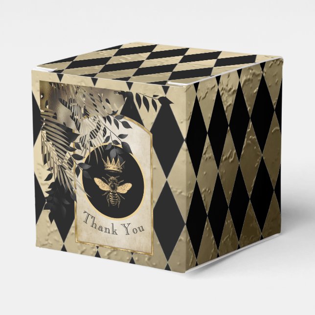 Caixinha De Lembrancinhas Vintage Harlequin Queen Bee Obrigado (Frente)