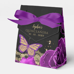 Caixinha De Lembrancinhas Vintage Rosas Roxos Lace Dourado Negro Quinceañera