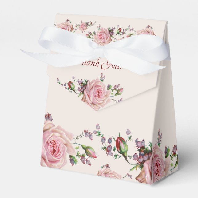 Caixinha De Lembrancinhas Vintage, Victorian Romantic Pink Roses Obrigado (Frente)