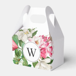 Caixinha De Lembrancinhas Vintage White & Pink Magnolia Flowers Monograma