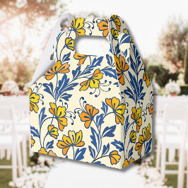 Caixinha De Lembrancinhas Vintage Yellow Orange Folk Floral Blue Leaf