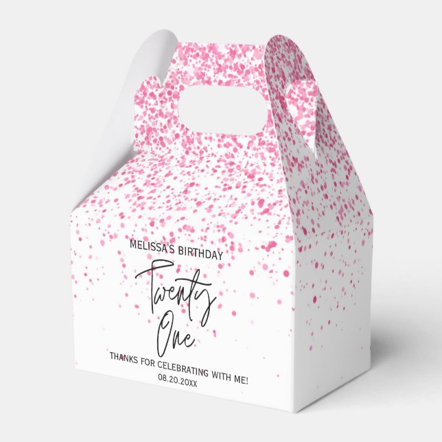 Caixinha De Lembrancinhas Vinte e um Aniversário Gliter Rosa Quente (Frente)