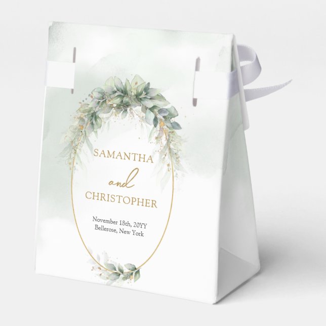 Caixinha De Lembrancinhas Voval de folha de ouro botânico moderno (Verso)