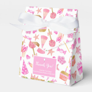 Caixinha De Lembrancinhas Watercolor Birthday Pink Padrão Obrigado