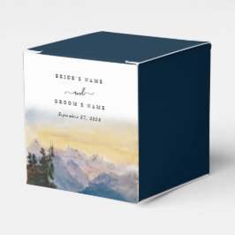 Caixinha De Lembrancinhas Watercolor Blue Mounains Pine Weding