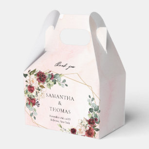 Caixinha De Lembrancinhas Watercolor boho marsala rosa casamento ouro
