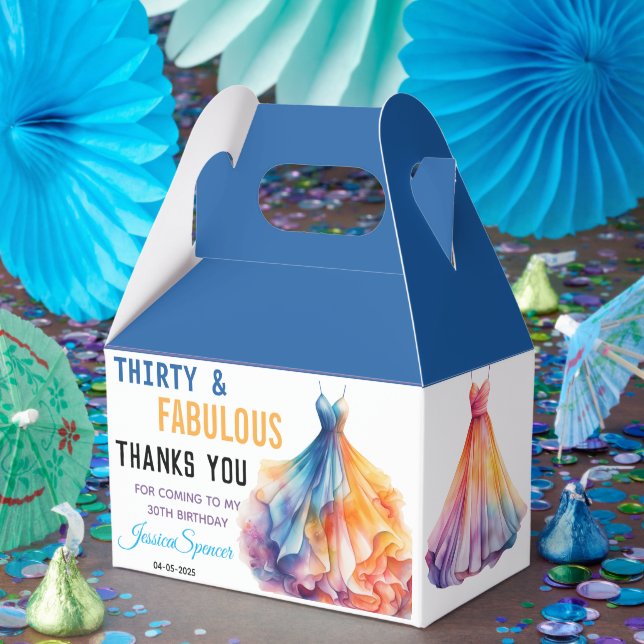 Caixinha De Lembrancinhas Watercolor Dress 30th Birthday Elegant & Feminine  (Festa)
