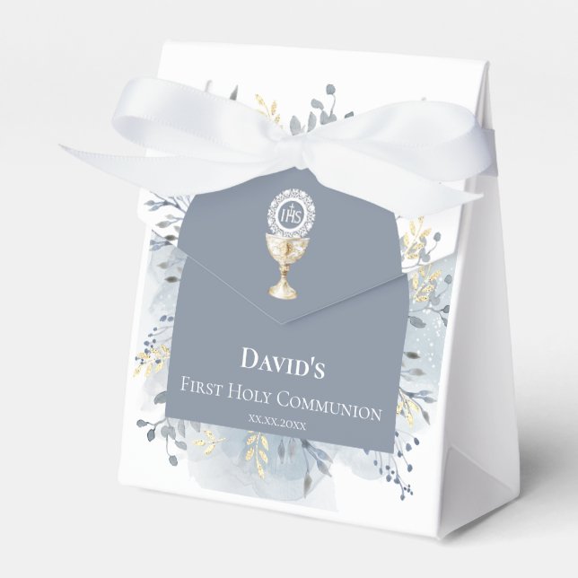 Caixinha De Lembrancinhas watercolor foliage First Holy Communion (Frente)