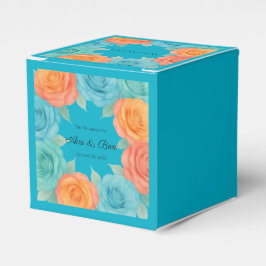 Caixinha De Lembrancinhas Watercolor Orange and Teal Roses Wedding