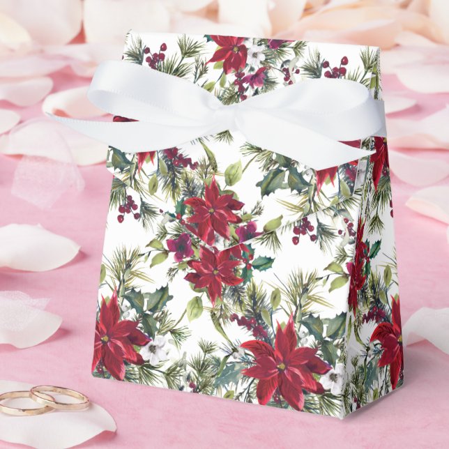 Caixinha De Lembrancinhas Watercolor Poinsettia Pattern  (Casamento)