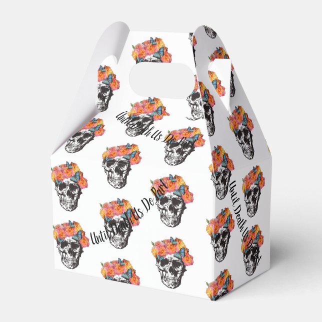 Caixinha De Lembrancinhas WeddingFavour Box Skull Art Até Morte Nós Partimos (Frente)