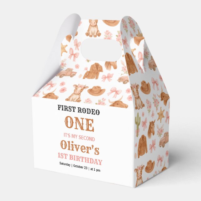 Caixinha De Lembrancinhas Western Coquette Cowgirl 1st Birthday Cute Pink (Frente)