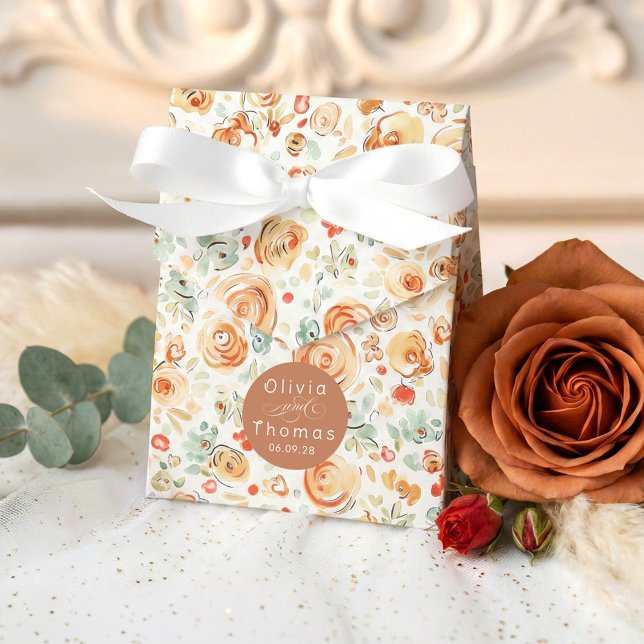 Caixinha De Lembrancinhas Whimsical Cute Hand Drawn Earthy Flowers Wedding (Wedding Favor Boxes in Earthy Fall Hues with Hand-drawn Flowers Doodles Pattern)