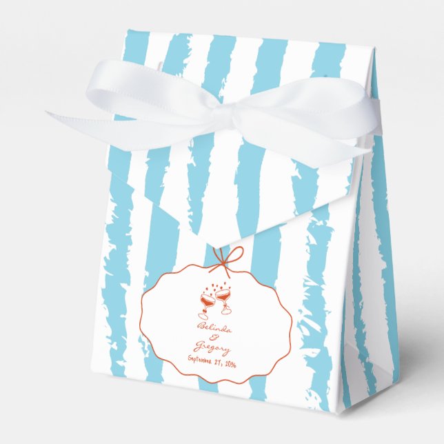 Caixinha De Lembrancinhas Whimsical Stripes Handwritten Painted Wedding  (Frente)