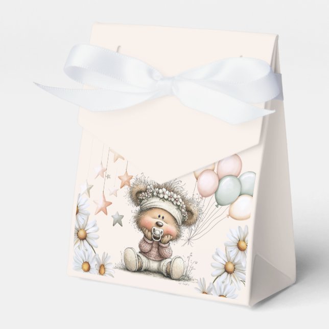Caixinha De Lembrancinhas Whimsical Teddy Bear Baby Shower  (Frente)