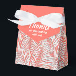 Caixinha De Lembrancinhas White Palms on Living Coral Party Favor Boxes<br><div class="desc">Party Favor boxes with white palm fronds on a living coral (Panton'es color of the year 2019) background. Perfect for any celebration, birthday party, bridal shower, engagement party, retirement party, wedding and more. Click CUSTOMIZE to change the background color, the fonts and to add wording. See invitations and MATCHING items...</div>