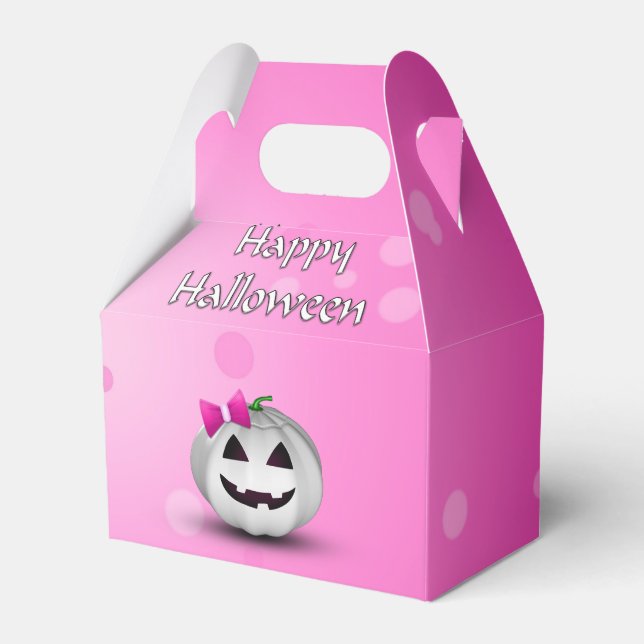 Caixinha De Lembrancinhas White Pumpkin Pink Girly Halloween (Frente)