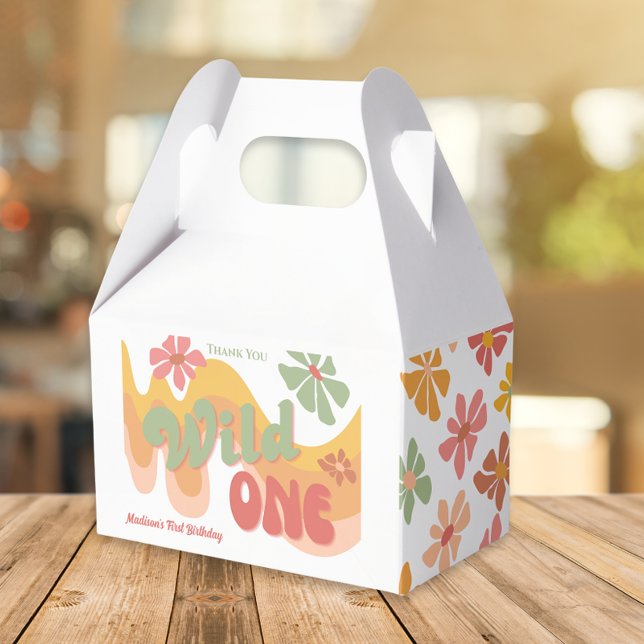 Caixinha De Lembrancinhas Wild One Retro Rainbow Daisy 1st Birthday (Criador carregado)