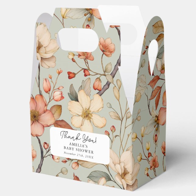 Caixinha De Lembrancinhas Wildflower Boho Sage Green Chá de fraldas (Aberto)