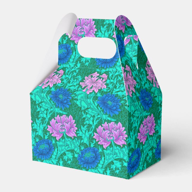 Caixinha De Lembrancinhas William Morris Chrysanthemums, Aqua e Violet (Frente)