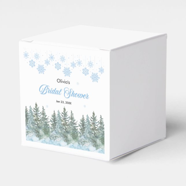 Caixinha De Lembrancinhas Winter Pine Trees Snowflakes Bridal Shower  (Frente)