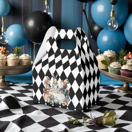 Caixinha De Lembrancinhas Wonderland with Black White Diamonds Birthday