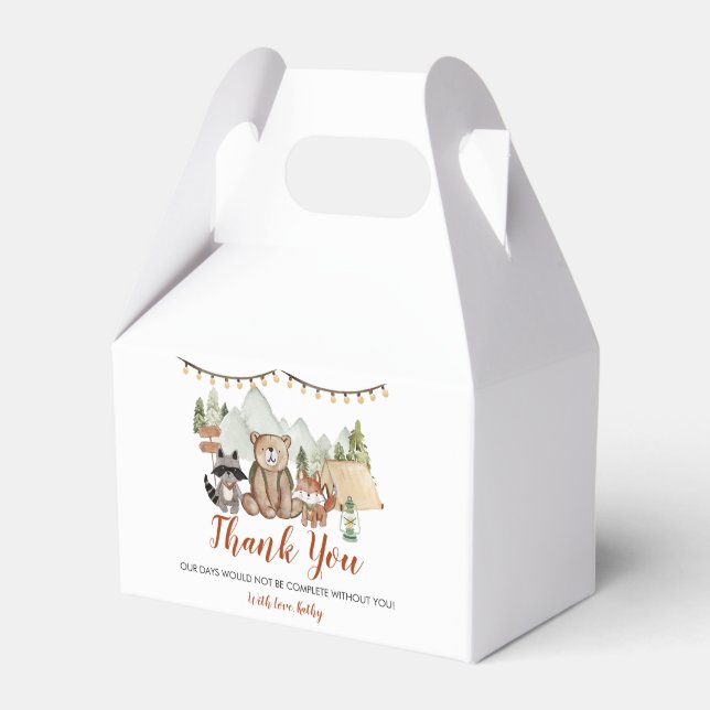 Caixinha De Lembrancinhas Woodland Um Feliz Camper Primeiro Aniversário (Frente)