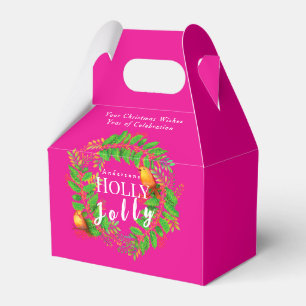 Caixinha De Lembrancinhas Wreath Holly Jolly Family Rosa Quente